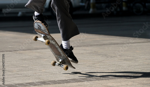 skateboarder in action on a track / Close up playing skateboard