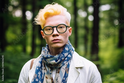 Hipster albino young man portrait in outdoors. Generative AI, Generative AI