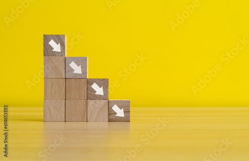 Wooden steps with down arrow