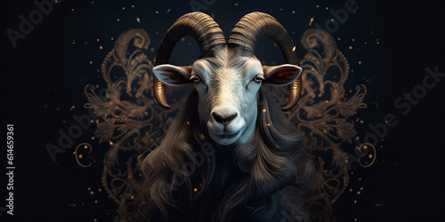 Goat with Horns for Eid ul Adha on Black Background Black Background Eid ul Adha Goat with Horns AI Generated 