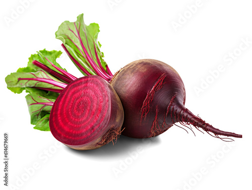 Beetroot with leaves isolated on transparent or white background, png