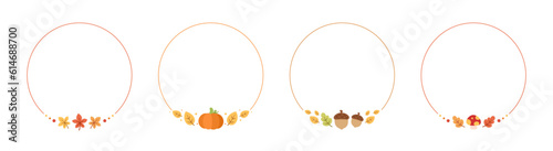 Round Autumn Frame Border Set. Halloween, Fall and Thanksgiving Template. Can be used for shopping sale, promo poster, banner, etc. Vector illustration