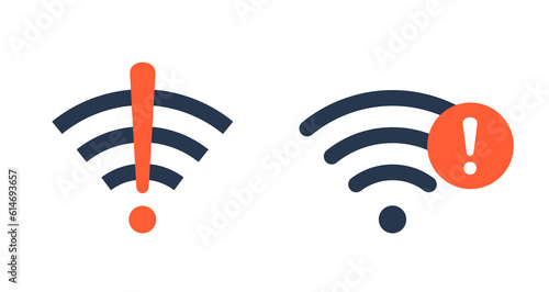 Wifi bad connection problem icon. Lost network wifi error internet vector warning concept. Wifi signal wave phone symbol.