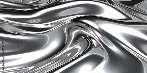glossy silver metal fluid glossy chrome mirror water effect background backdrop texture 3d render illustration. Generative AI.