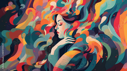 abstract colorful background of a woman surrounded by waves 