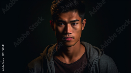 portrait of an american asian pacific islander young man in low key. Image generative AI.