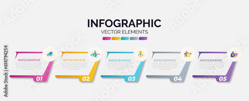 Business infographic template creative design with arrow parts timeline process with 5 options