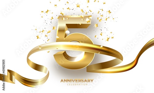 Anniversary 5. gold 3d numbers. illustration