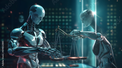 AI ethics or AI Law concept. Developing AI codes of ethics. Compliance, regulation, standard , business policy and responsibility for guarding against unintended bias in machine learning algorithms
