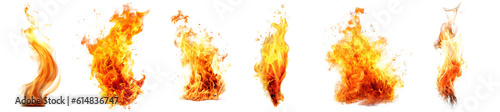 Set of burning fires of flames and sparks on transparent background. For use on light backgrounds.