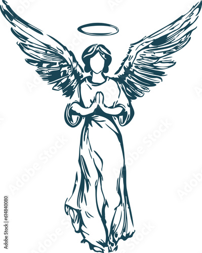 girl angel with wings praying vector stencil