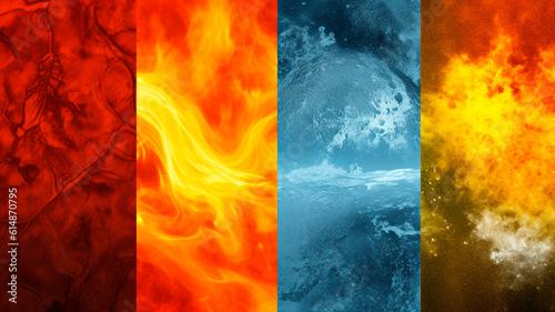 The four elements of fire, water, earth and air in hightextile, the background image 