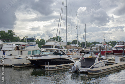 Dock and boat on Potomac river Washington DC