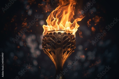 Burning torch symbolizing the start of the Olympic games. Generative AI