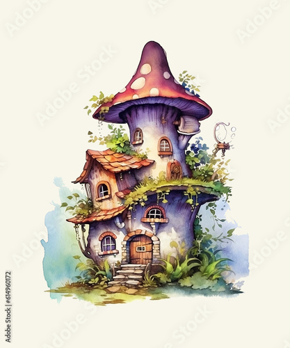 Fairy House Watercolor Sublimation, Fairy House Watercolor Clipart Bundle, Generative AI