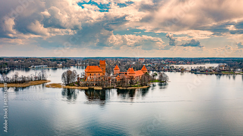 Trakai Castle musseum and galve lake picture taken from drone