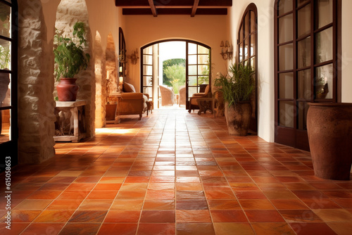 Terracotta tile floor with warm earthy tones Generative AI