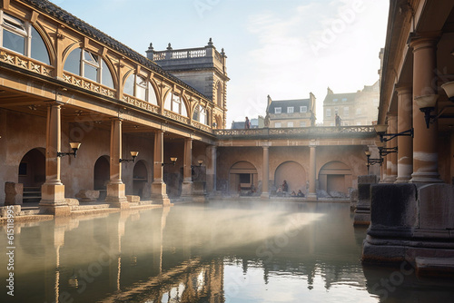 Grand architecture of the Roman baths, showcasing the mastery and engineering brilliance of the time Generative AI