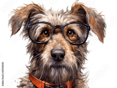 Portrait chien animaux : gros plan d'un chien brun qui porte des lunettes noires
