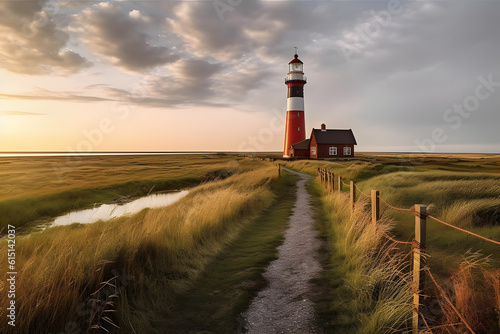 Panorama of the Westerheversand Lighthouse at sunset