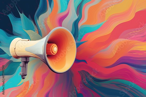 Megaphone on colorful background, marketing and advertising concept, Generative AI