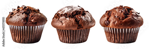 Chocolate muffin isolated on transparent background - Generative AI