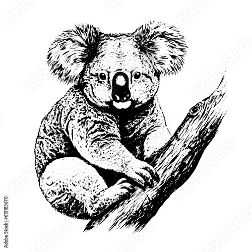 koala vector drawing. Isolated hand drawn, engraved style illustration