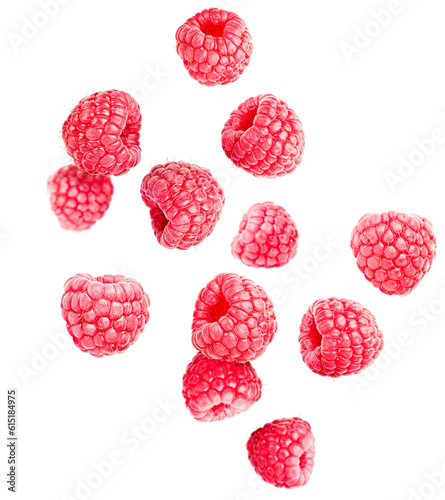 levitating raspberry on a white isolated background