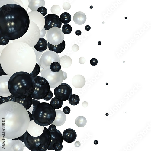 Set of nine realistic pearls of different color isolated on the white background. 3d illustration. White and black balls. eps 10