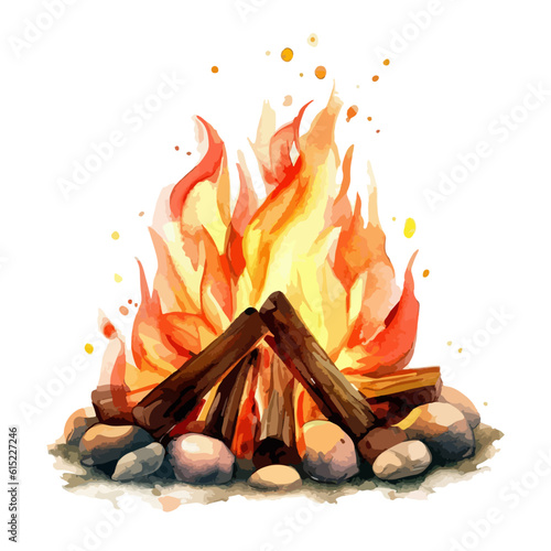 campfire watercolor illustration