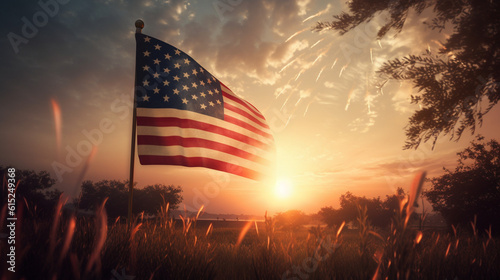 American Celebration - Usa Flag And Fireworks At Sunset 