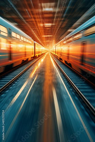 Mesmerizing Train Photography, Motion blur, reflection, speed, cinematic. AI generative