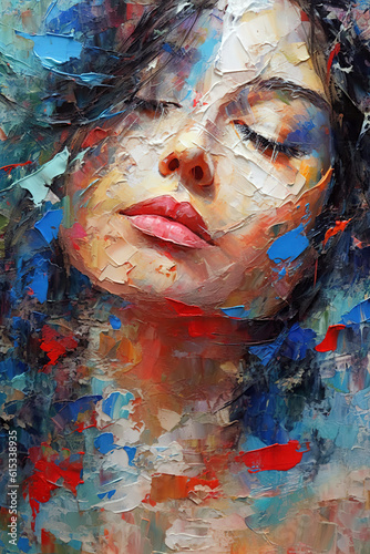 Beautiful woman portrait, palette knife painting. Generative art, is not based any specific image or character