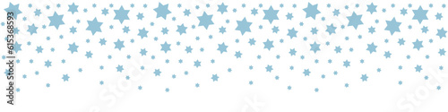 Seamless border garland with falling blue stars of David. For Jewish Passover and Hanukkah cards, invitations. Isolated vector. PNG. Transparent background.