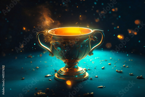 gold trophy cup full of brightly spiling stars