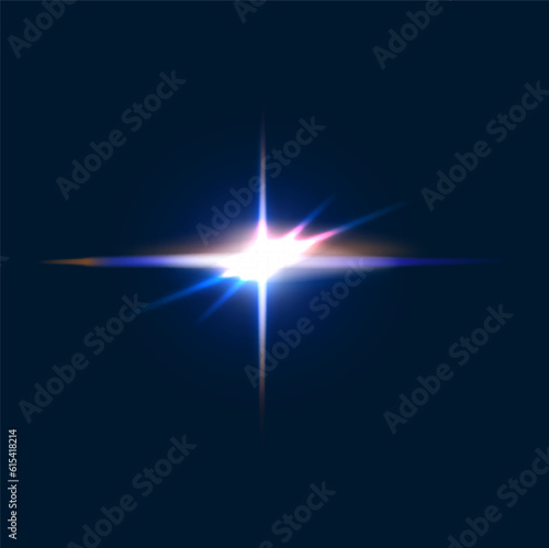 Star sparkle flare and flash effect, glow light. Sunshine magic beam, sun transparent twinkle or laser isolated vector glare. Lens shiny ray realistic flare or reflex effect