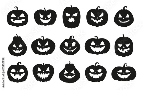 Funny Halloween pumpkin silhouette collection. Vector illustration isolated on a white background
