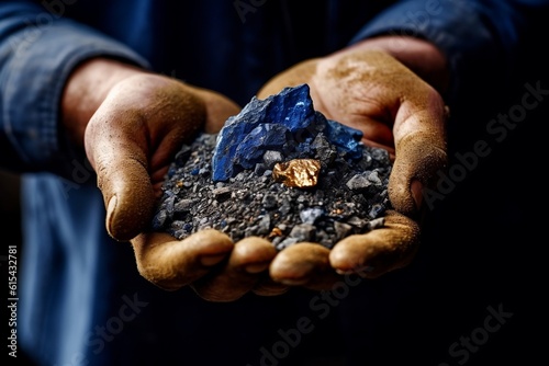 Artisanal Miner Holding Cobalt Deposit with Care. AI