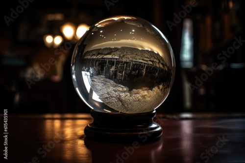 magic crystal ball, with view into the past, showing a moment in time from long ago, created with generative ai