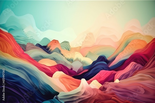 abstract and surreal landscape with vibrant colors and shapes, resembling natural phenomena, created with generative ai