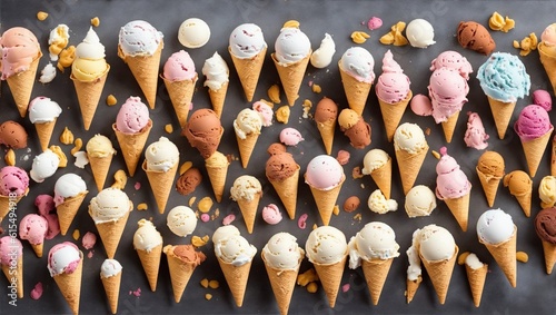Ice cream cones in a variety of flavours