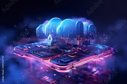 Digital informational technology web futuristic hologram with cloud, AI Generative