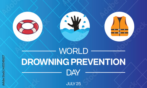 World Drowning Prevention Day design. It features a drowning hand, a life jacket and a life buoy. Vector illustration