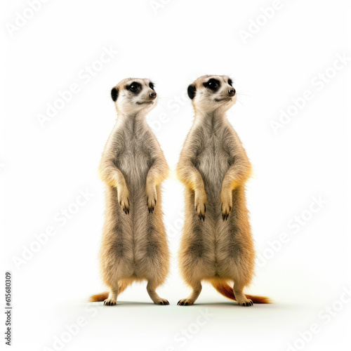 Two Meerkats (Suricata suricatta) standing on hind legs