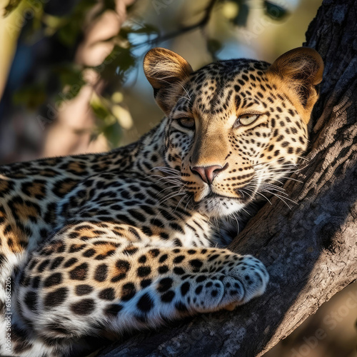 A Leopard (Panthera pardus) lounging in a tree