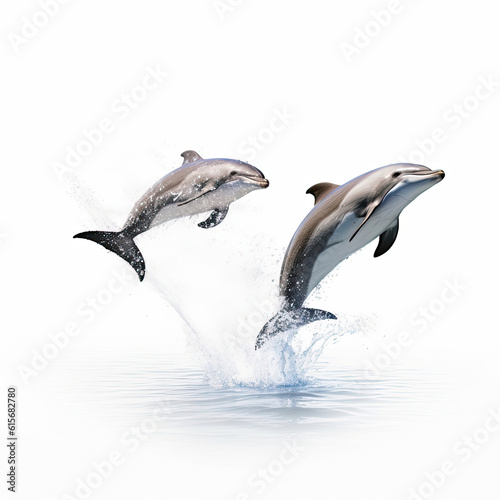Two Porpoises (Phocoena phocoena) leaping out of water