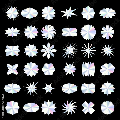 vector y2k holographic stickers with different shapes.