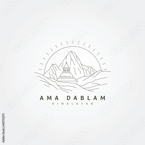 ama dablam himalayan mountain line art vector logo symbol illustration design, stupa with mountain logo