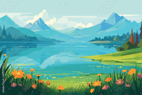 landscape with lake and mountains