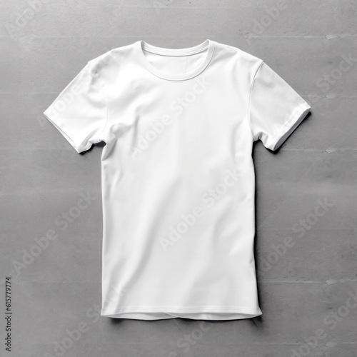 Minimalistic white tshirt design on gray background, closeup texture and folds. AI generative